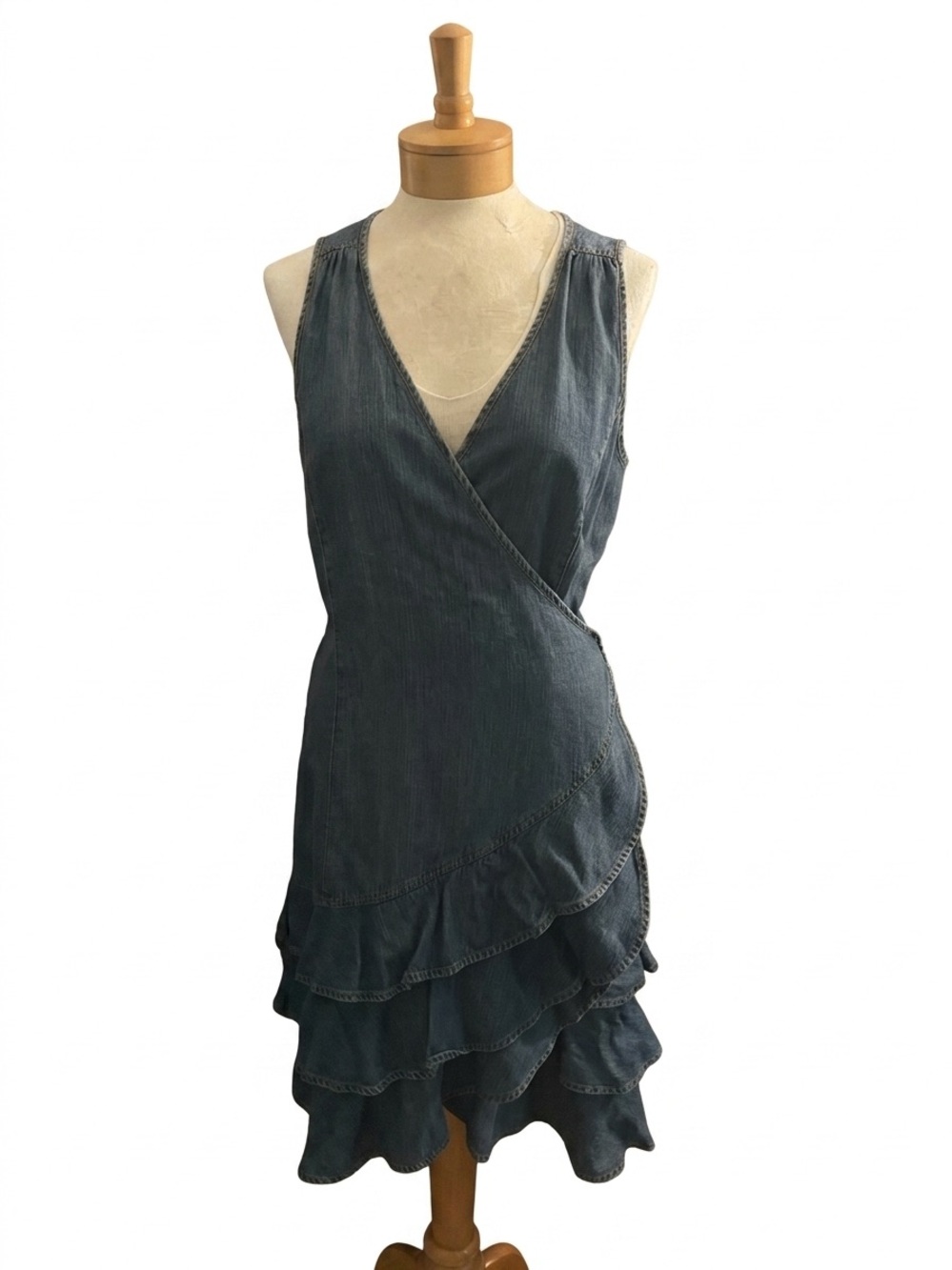 SZ 12 RALPH LAUREN DENIM TULIP HEM RUFFLE WRAP DRESS